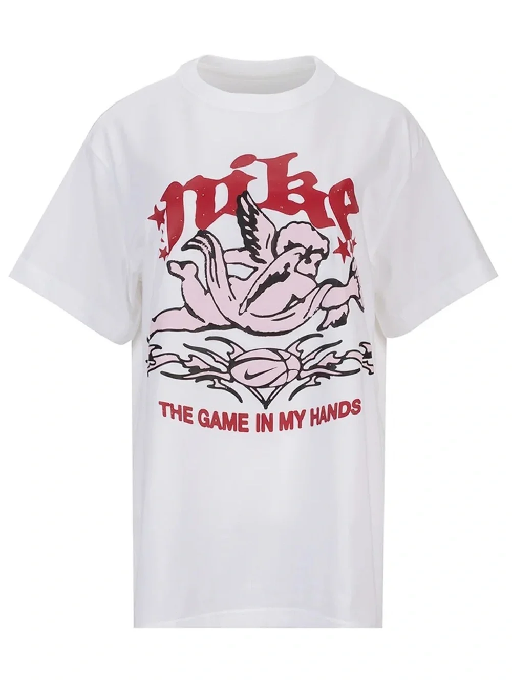 Nike BF CREW White Short Sleeve Tee oversized/loosefit Red and Pink Graphic